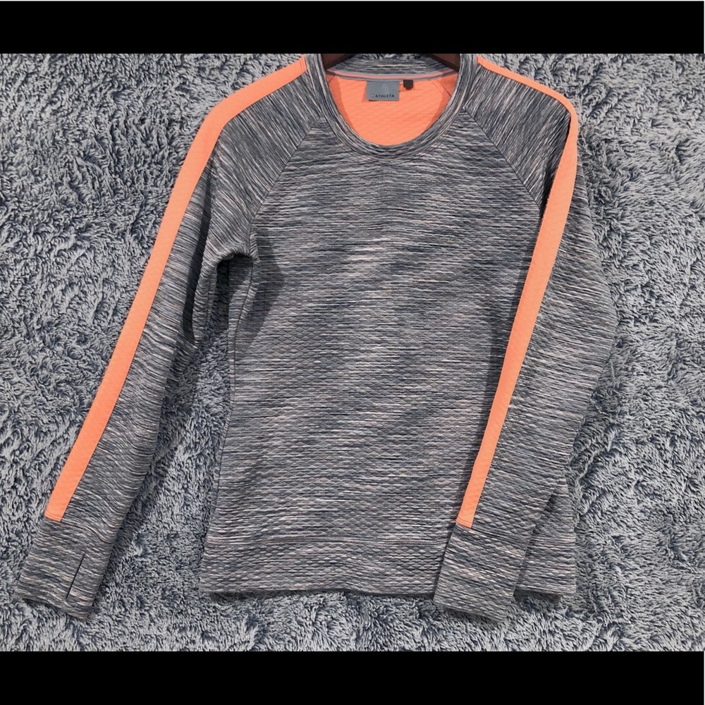 Athleta Snowscape Quilted Pullover / Grey Orange Spacedye / Long Sleeve Womens S